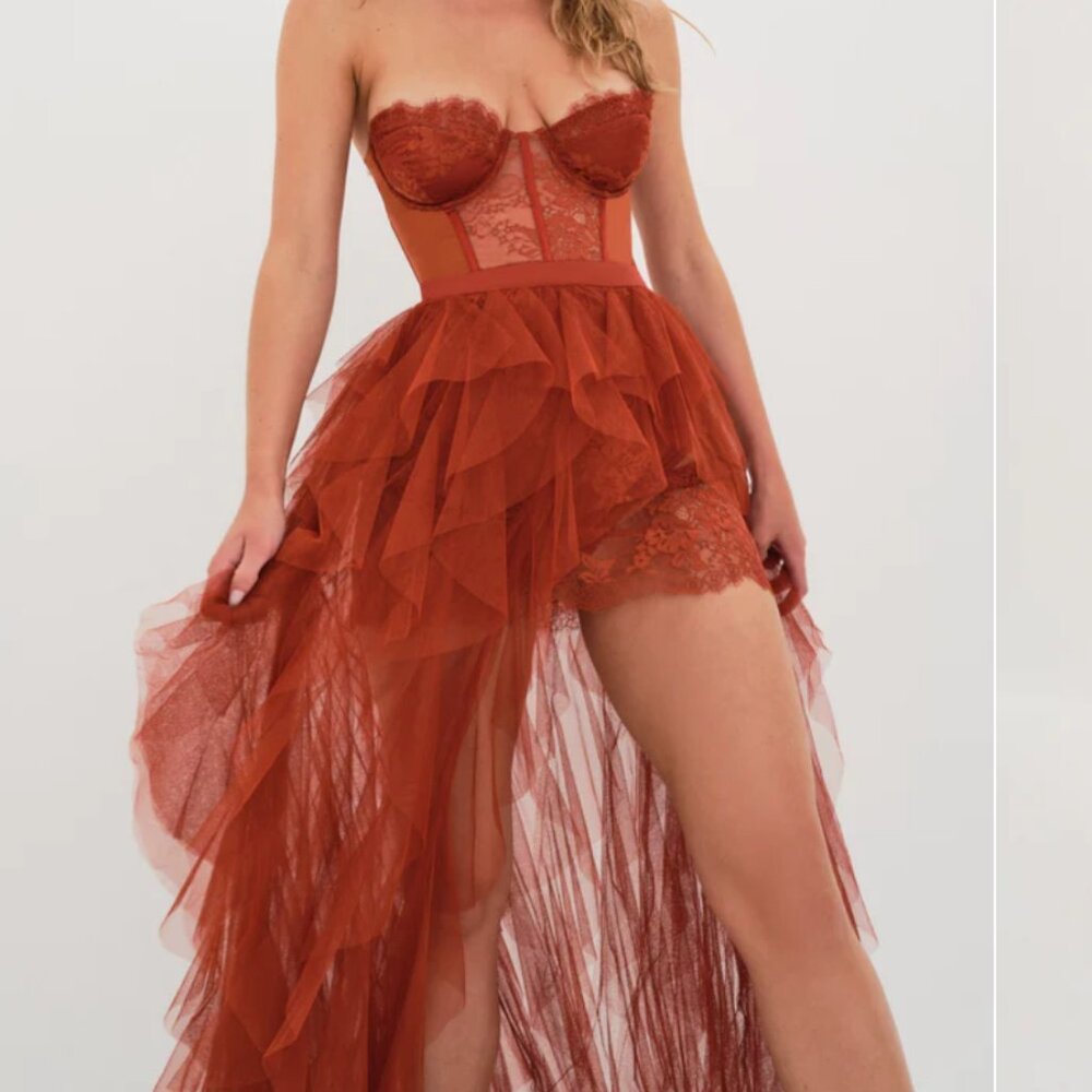 For Love Lemons Lemons X Revolve Bustier Gown in Rust